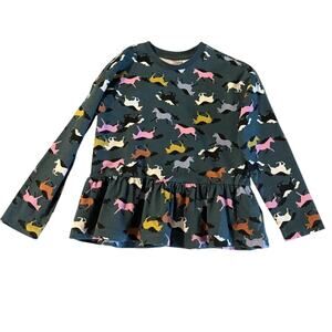 Hanna Andersson girls 8 130 Unicorn Print Crop Peplum Blouse Tops green